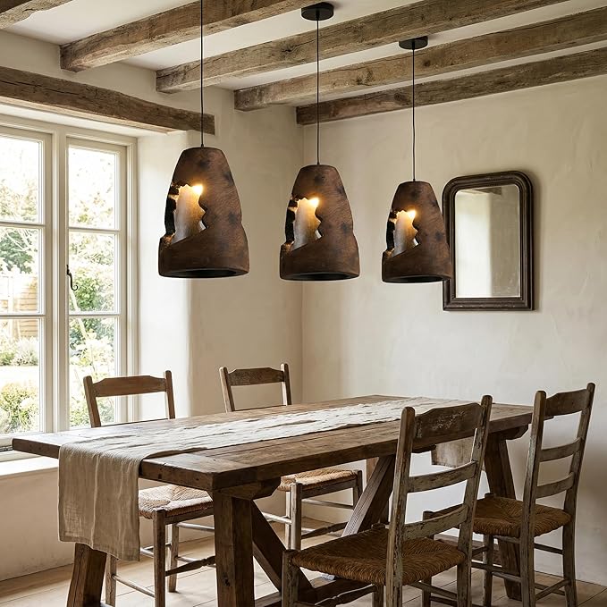 JAYMP Wabi Sabi Pendant Light for Dining Room Kitchen Island Hallway Farmhouse Hanging Lamp E26 Base Retroism Style Wine Bottle Shape Lighting Fixture, 1 Pack (Antique Brown,A Shape, D35×H51cm)