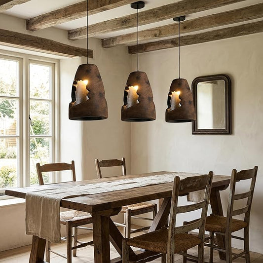 JAYMP Wabi Sabi Pendant Light for Dining Room Kitchen Island Hallway Farmhouse Hanging Lamp E26 Base Retroism Style Wine Bottle Shape Lighting Fixture, 1 Pack (Antique Brown,A Shape, D35×H51cm)