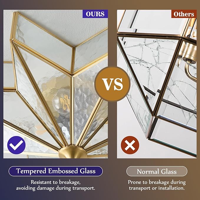 Star Brass Glass Ceiling Light - 19.5 In Gold Hammered Large Flush Mount Fixture - Art Deco Mid Century Vintage Modern Moravian Lighting Lights for Bedroom Dining Entryway Foyer Living Room
