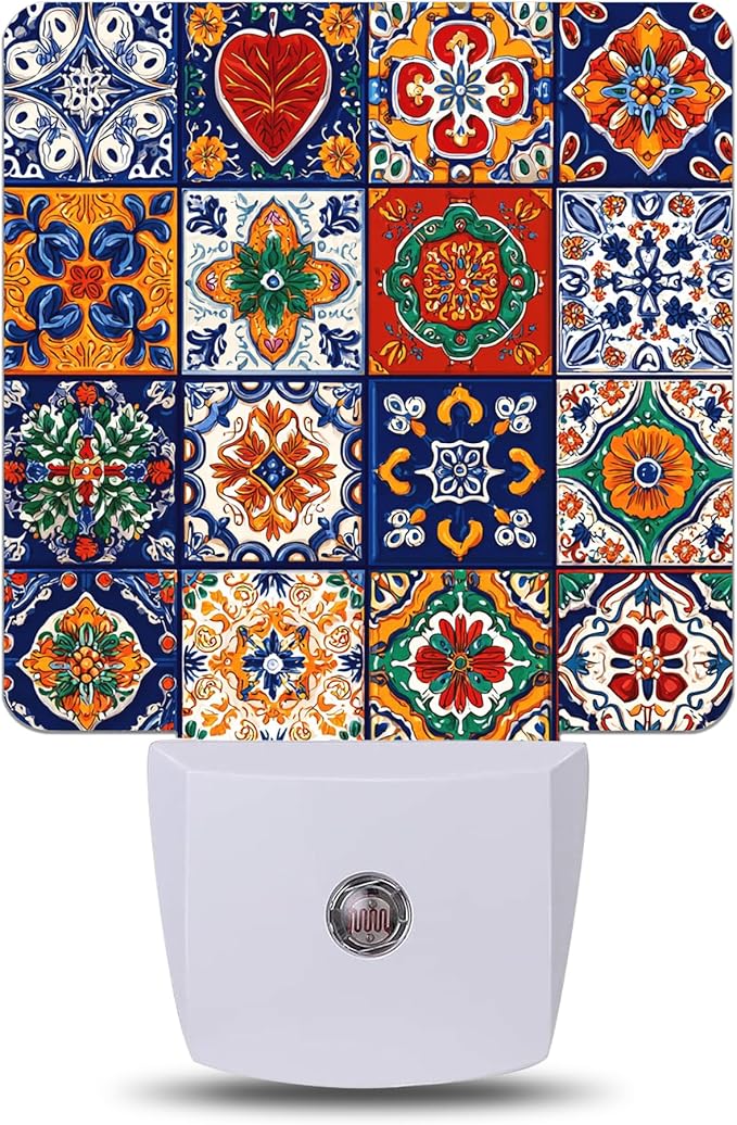 Colorful Vingate Mosaic Night Light,Nightlight Lamp with Dusk to Dawn Sensor for Home Indoor Stairway Kitchen Corridor, Decorative Night Lights Plug Into Wall for Boys Girls Women Men Room Gifts