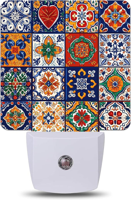 Colorful Vingate Mosaic Night Light,Nightlight Lamp with Dusk to Dawn Sensor for Home Indoor Stairway Kitchen Corridor, Decorative Night Lights Plug Into Wall for Boys Girls Women Men Room Gifts
