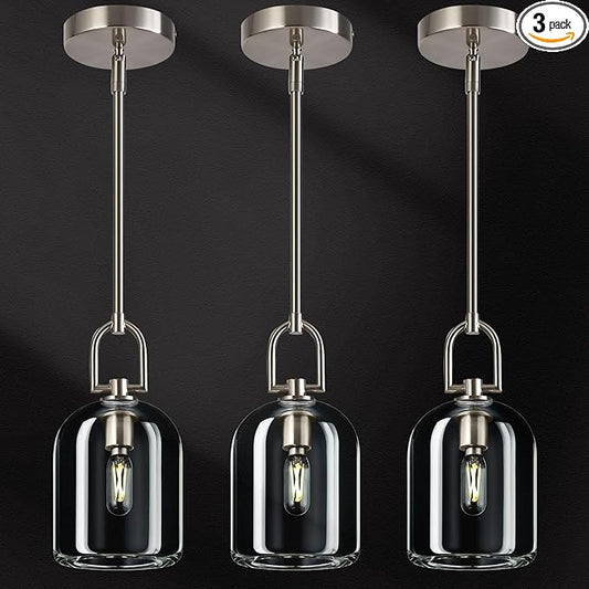 Modern Nickel Pendant Lights Kitchen Island Ceiling Chandelier Indoor Thick Crystal Hanging Light Fixtures for Kitchen Living Room Dining Room Bedroom（3Pack）