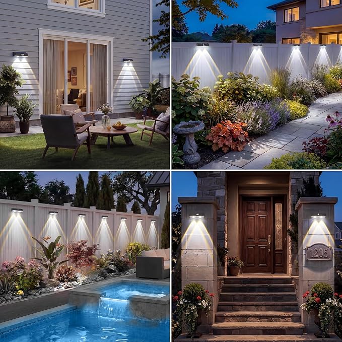 kolpop Solar Fence Lights Outdoor with Motion Sensor, Fence Lights Solar Powered,IP65 Waterproof,3 Modes LED Solar Lights for Patio,Backyard,Railing,Wall,Nighttime,Party,Pool,6 Pack,Cool White