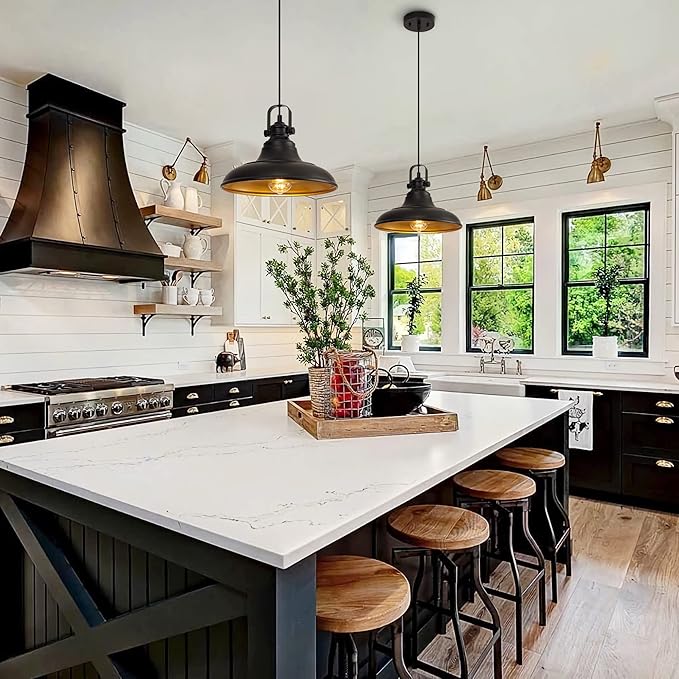 Black Farmhouse Pendant Light,Blacks Pendant Lighting for Kitchen Island,Matte Black Hanging Lighting Fixture Over Sink for Dinning Room Bedroom Hallway,3 Packs