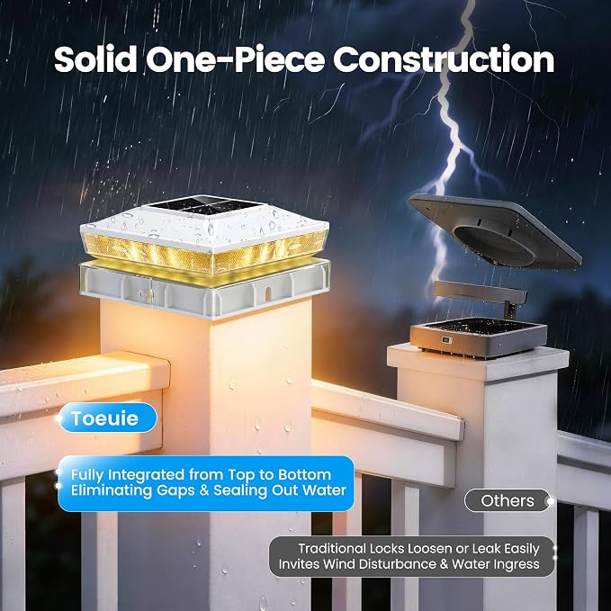 Solar Post Cap Lights 16 Pack, IP65 Waterproof Outdoor Fence Post Solar Lights for 3.5x3.5 & 4x4 Wood/Vinyl Posts, 10-12 Hours Upgraded Warm/Cool White Glow for Garden/Patio/Porch - White