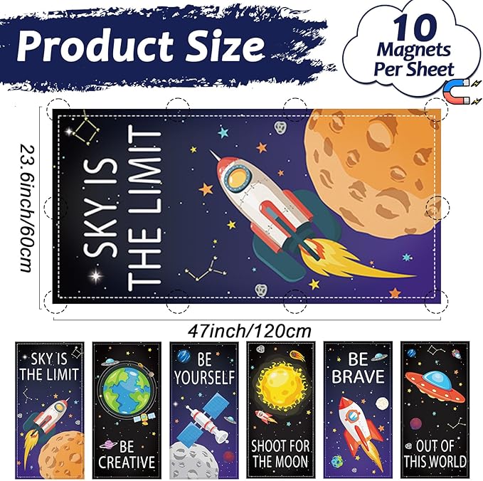 6 Pcs Fluorescent Light Covers with 60 Magnets Decorative for Classroom Ceiling Lights 4 x 2 Feet Magnetic Light Cover Filter Easy Install for Office Hospital Home Ceiling Supplies (Outer Space)