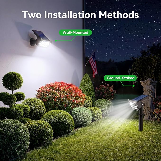 Solar Spotlights Outdoor Waterproof IP65 - Solar Spot Lights Uplights for Garden Yard Tree Flag Statue Flower Beds Landscape Auto On/Off 2 Lighting Modes Wall-Mount & Ground Stake White - 4 Pack