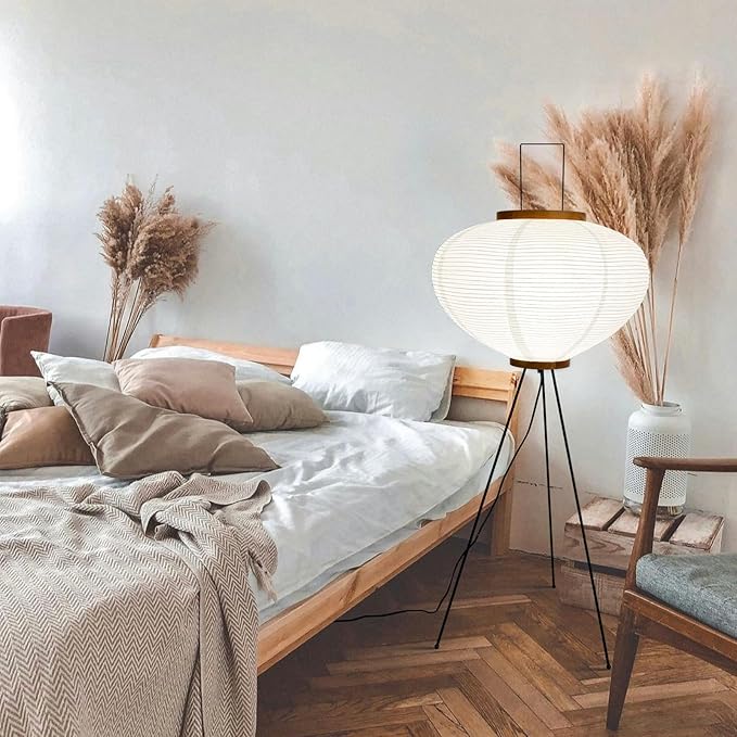 Paper Floor Lamp, Noguchi Rice Paper Lamp for Wabi Sabi Decor, Akari Paper Floor Lamp for Bedroom/Living Room