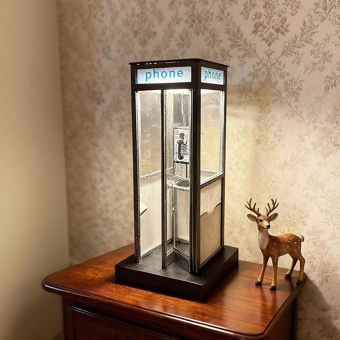 Retro Vintage Tall PhoneBooth Lamp,Classic Telephone Booth Table Lamp with Warm LED Light,Table Light Phone Box Decorative Night Light for Office,Bedroom,Unique Phonebooth Lamp Vintage Decor Home Gift