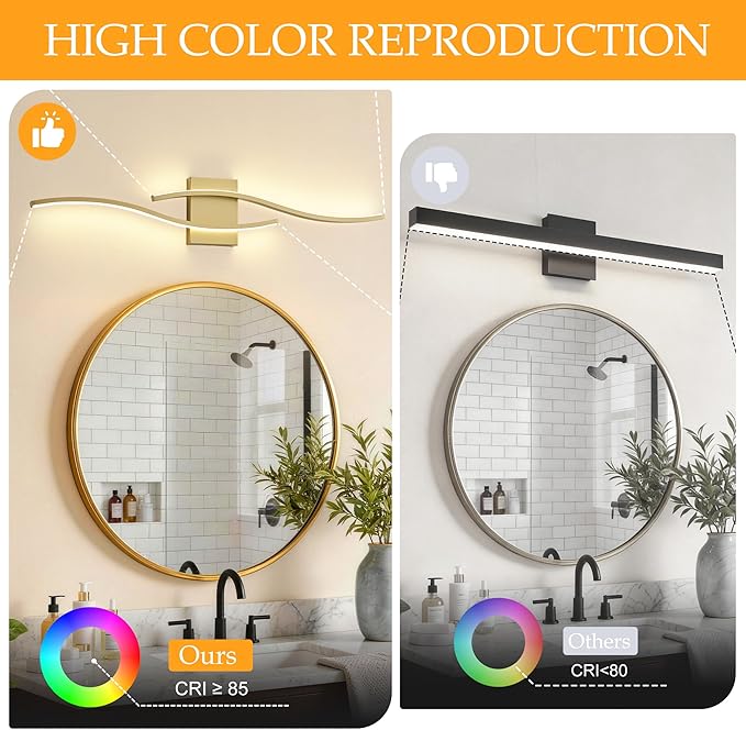 KARTOOSH 2 Pack Bathroom Vanity Lights Fixtures Over Mirror Hardwired Gold Light Fixture Wall Lights 3CCT Dimmable LED Bathroom Light Fixtures 31.5 Inch Modern Wall Sconce Picture Lights for Wall