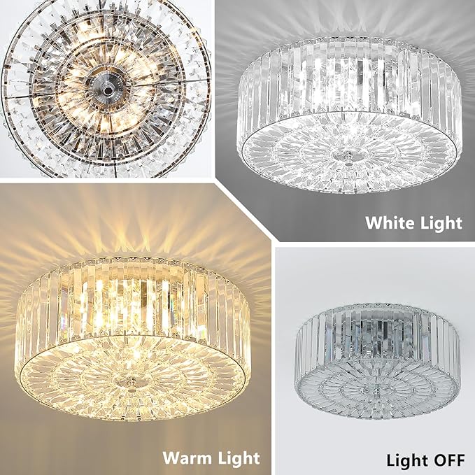 17.5" Large Crystal Ceiling Light, 4-Lights Flush Mount Crystal Ceiling Light, Chrome Ceiling Lamp Modern Chandelier for Bedroom, Dining Room,Living Room, XDD007-4-CH