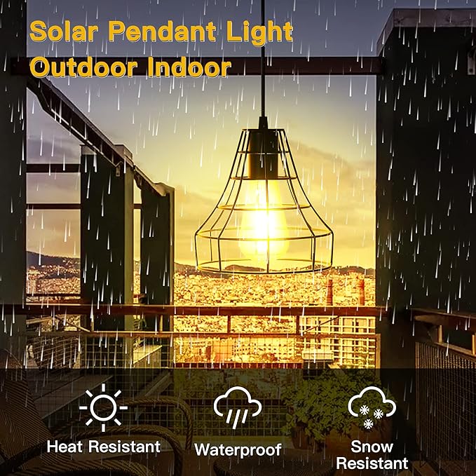 Solar Pendant Lights Outdoor Indoor with Remote, Chicken Coop Lights Solar Powered Shed Light with ON Off Switch,Solar Indoor Lights for House Garage Greenhouse Patio Barn Storage