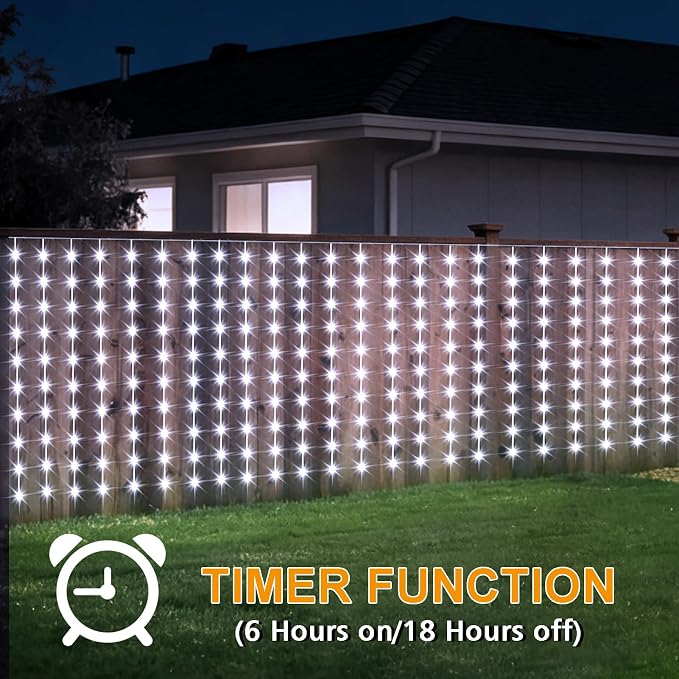 DBFAIRY Solar Curtain Lights 300 LED Outdoor Curtain Lights Waterproof | 19.6 x 3.9ft Solar Twinkle Curtain Lights with Remote Timer Dimmable for Garden Party Wedding Decór, Cool White