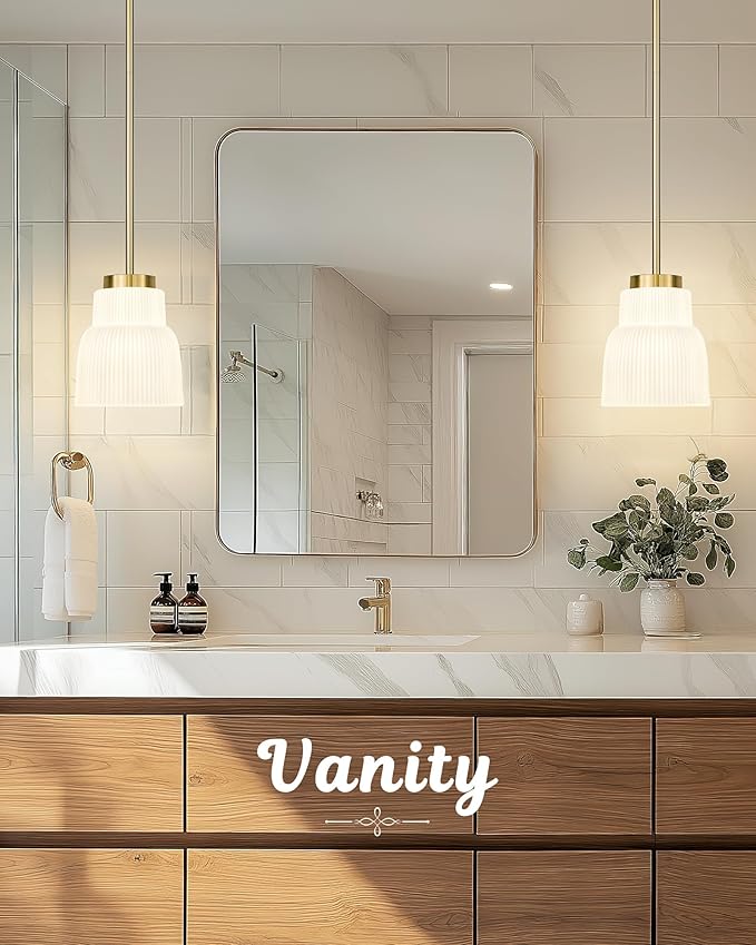 FEMILA 6.7" Kitchen Pendant Lighting Over Island, 3 Pack Brushed Gold Pendant Lighting, Milk Glass Hanging Light Fixtures for Bedroom Hotel Dining Room, 4FYD87MIL-3PK BG