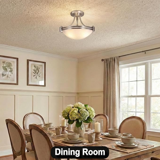 Bektas Semi Flush Mount Ceiling Light Fixture 16inch Brushed Nickel Flush Mount Ceiling Light with Milk Glass for Bedroom Kitchen Bathroom Hallway Foyer Living Room Dinning Room Hall Entryway