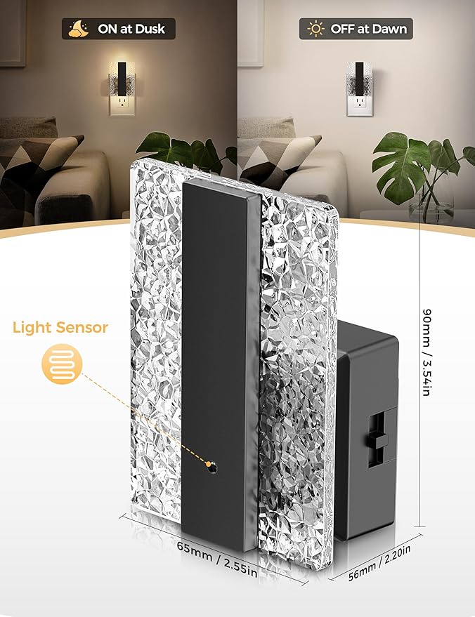DORESshop LED Night Lights Plug Into Wall [2 Packs], Decorative Night Light with Dusk-to-Dawn Sensor, Dimmable Nightlights, Adjustable Brightness Night-Lights for Bathroom, Hallway, Bedroom,Stairway