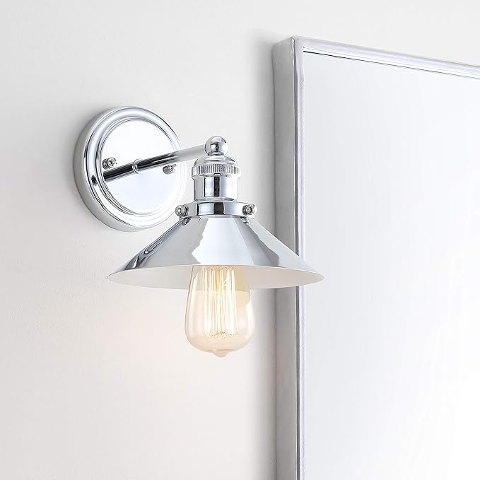 JONATHAN Y 7.8" Chrome 1-Light Industrial Farmhouse Metal Vanity Light Wall Sconce, Metal Shade for Bathroom Mirror, Kitchen, Entryway, LED Bulb Included JYL7423A