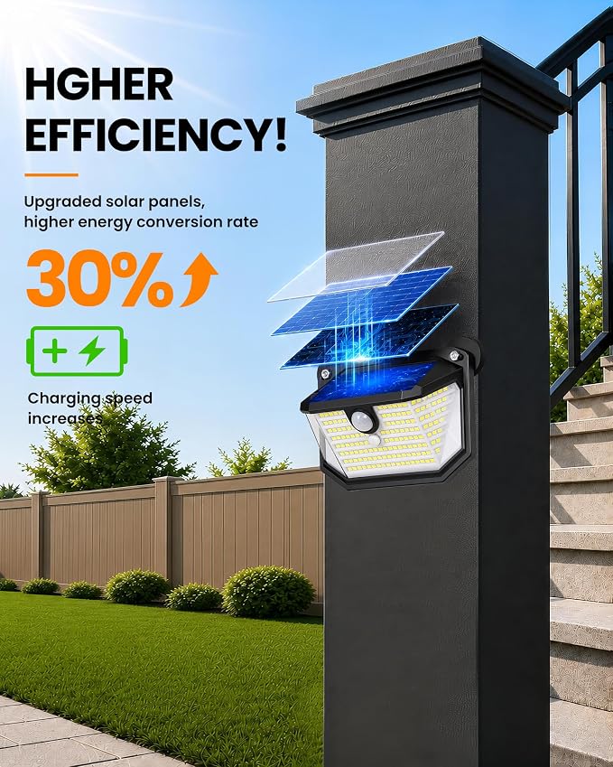 Magnetic Solar Step Lights Outdoor, 178 LED 800LM Solar Stair Lights Motion Sensor, No Drill Magnetic Fence Lights for Metal Railings, Deck, Porch, IP65 Waterproof Outdoor Solar Lights 3Pack