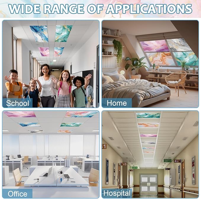 6 Pcs Fluorescent Light Covers, 4x2 Feet Magnetic Light Cover Fluorescent Lights Shade Panel Positive Inspirational Ceiling Lights Filters for Office Classroom Home Drop Ceiling Marble