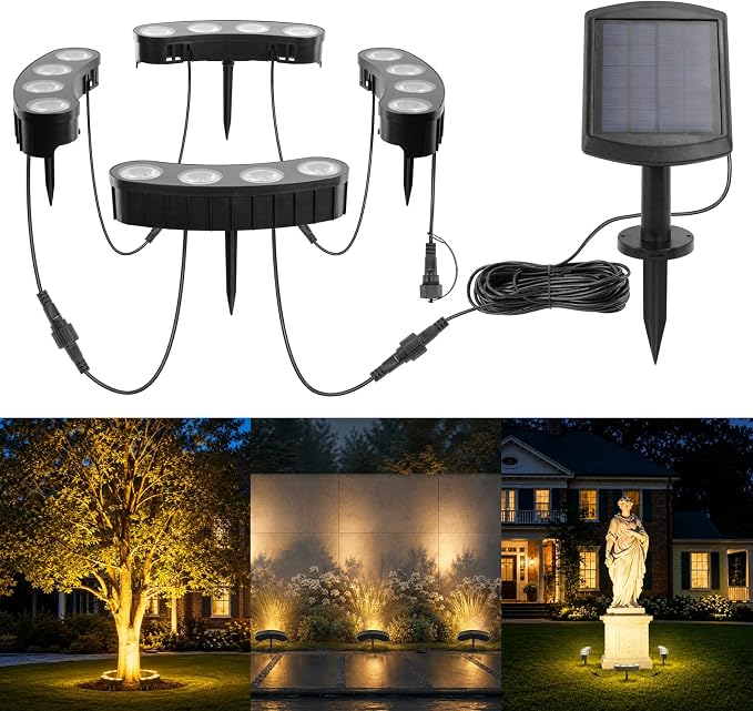 Solar Spot Lights Outdoor, 16 LED Solar Powered Landscape Spotlights Waterproof,3-in-1 Installation (Stake/Tie/Mount) for Trees, Garden, Yard, Flag, House, Statue