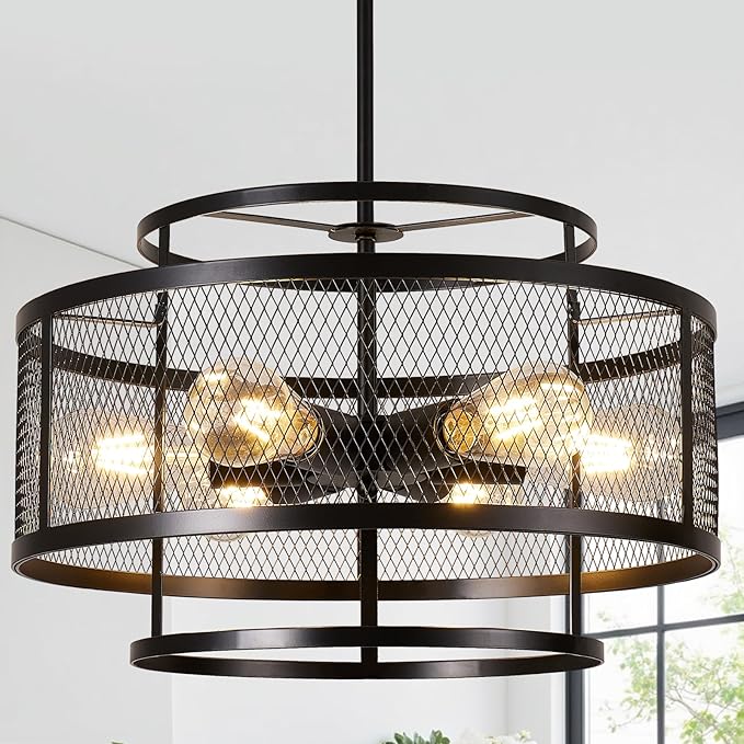 18" Black Chandeliers for Dining Room, 6-Light Farmhouse Pendant Light Fixtures, Industrial Hanging Pendant Lights Fixture for Kitchen Island Dining Room Living Room Bedroom Hallway Entryway