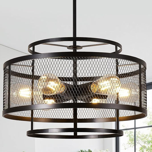 18" Black Chandeliers for Dining Room, 6-Light Farmhouse Pendant Light Fixtures, Industrial Hanging Pendant Lights Fixture for Kitchen Island Dining Room Living Room Bedroom Hallway Entryway