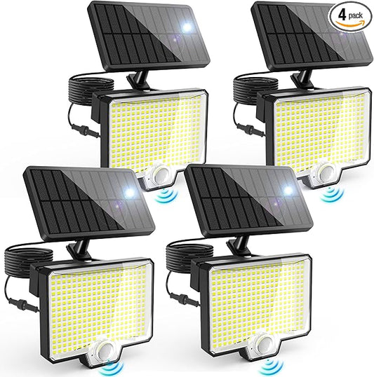 AUDERWIN 294 LED Solar Motion Sensor Outdoor Lights, 5200Lm Solar Flood Lights, IP67 Waterproof Dusk to Dawn Outside Solar Powered Security Spot Lights for Porch Patio Yard Garage Fence, 4 Pack Black