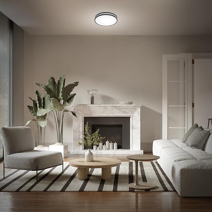 Feit Electric 14" Adjustable White LED Ceiling Fixture, Dimmable Flush Mount Light, Selectable Color Temperature, Matte Black Dual-Banded Finish, Energy Efficient, 50,000-Hour Lifespan, FM14/DR/6WY/BK