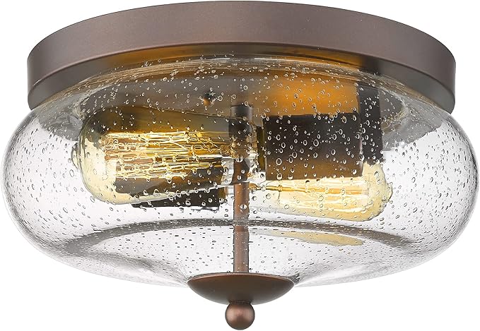 Darkaway Oil-Rubbed Bronze Ceiling Light Fixtures, Indoor Outdoor Flush Mount Ceiling Light with Seeded Glass Shade for Farmhouse Hallway Kitchen Bedroom Porch Living Dining Room