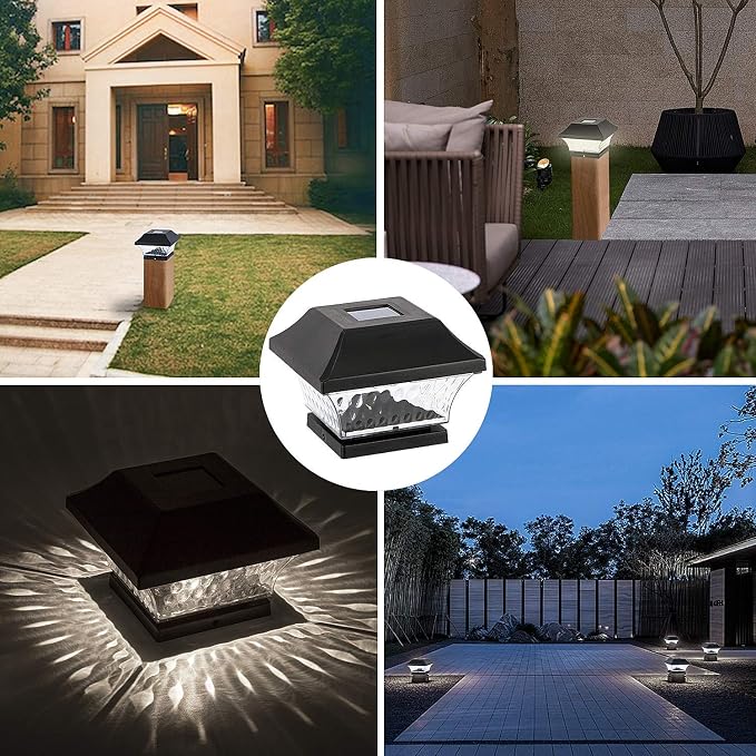 SUNWIND Solar Post Cap Lights Outdoor - 4 Pack LED Fence Lights for 4X4 & 5X5 Wooden Posts Warm White Waterproof for Deck, Patio or Garden Decoration (Black)