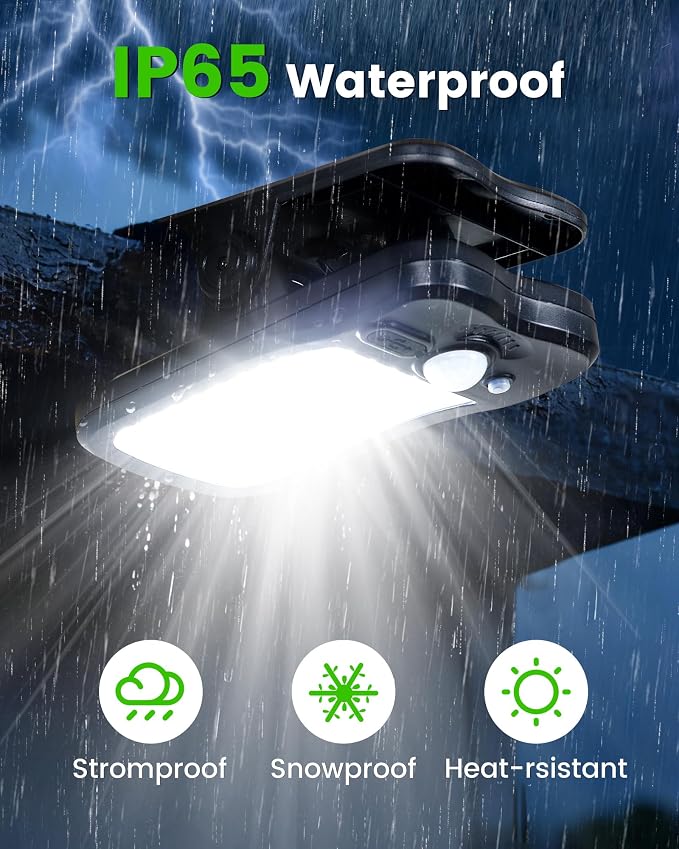 Clip on Solar Lights Outdoor, Solar Motion Sensor Lights Outdoor with Waterproof 3 Modes, 60LEDs 500LM Portable Security Light for Fence, Deck, Yard, Camping, USB Charging, 6 Black