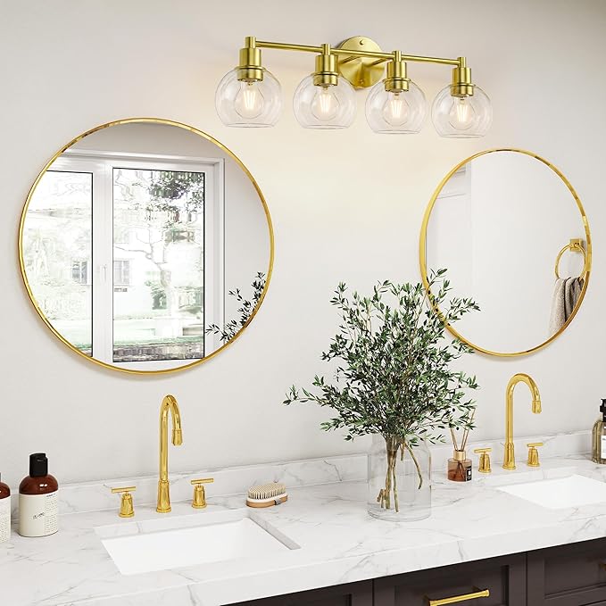 Espird 4 Light Bathroom Light Fixtures, Brushed Brass Bathroom Vanity Lights, Modern Vanity Lights 4-Light Globe Bathroom Vanity Lighting Fixture Over Mirror