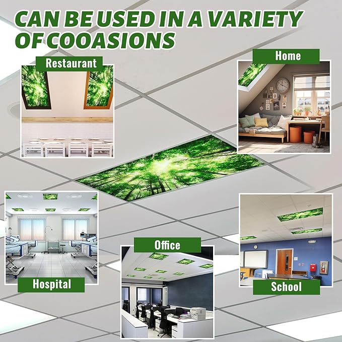 Hortsun 6 Pcs Fluorescent Light Covers - 4 x 2 Feet Magnetic Light Filters, Ceiling Lights Covers for Classroom Fluorescent Shade, Hospitals, School Office Cubicle Decor(Forest)