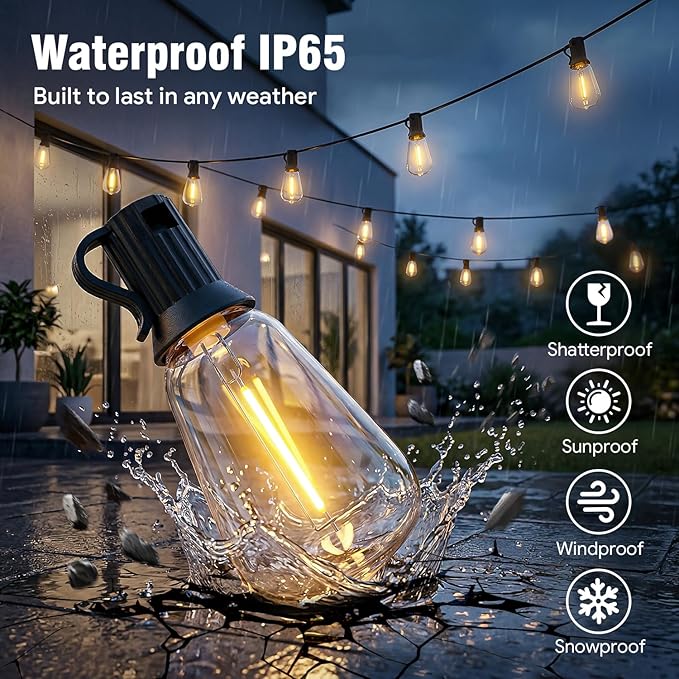 Outdoor String Lights 100FT, APP & Remote Control Dimmable Patio Lights, Plug in LED String Lights with Timer, Waterproof Backyard Pergola Garden Party Decor