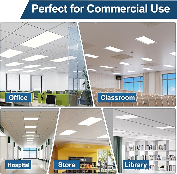 2x4 LED Flat Panel Light, Drop Ceiling Office Fixture, 2-Pack, 5W & 5CCT Selectable (30W–72W, 3500K–6500K), 0-10V Dimmable, Back-Lit, Flicker-Free, DLC & ETL Listed