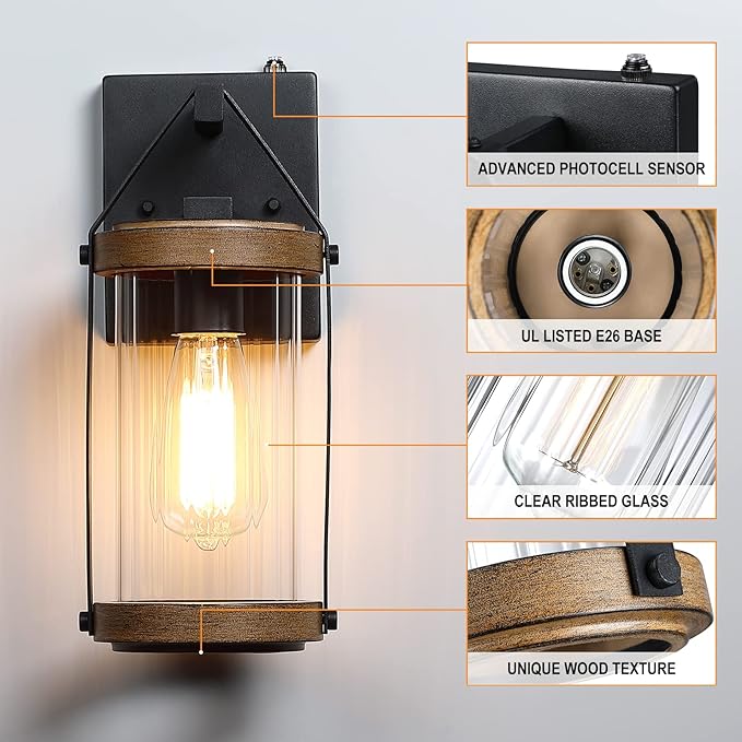 LONEDRUID Dusk to Dawn Sensor Outdoor Wall Sconce Lighting Anti-Rust Exterior Porch Light Fixtures Farmhouse Front House Lantern Waterproof Wall Mount Lamp for Patio Garage Entryway Doorway