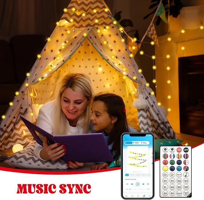 Smart Star Lights for Bedroom Indoor, 33 FT 80 LED USB Star Ttring Lights, App & Remote Control, Timer Music Sync