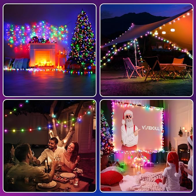 Christmas String Lights Indoor 16.4FT 33LEDs, Smart RGB Fairy Twinkle Christmas Lights with Music Sync, RF Remote, APP Control, Multicolor, USB Powered for Party Garden Bedroom Decor