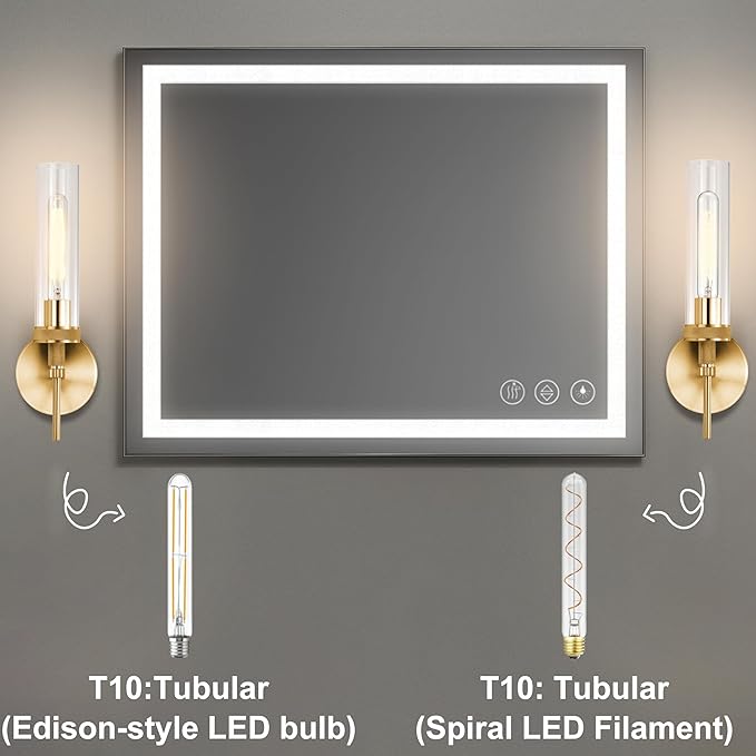 Gold Bathroom Light Fixtures Over Mirror, Hardwired Vanity Lights Set of 2 with Knurled Texture, Brushed Gold Wall Sconces with Clear Glass Shade, Modern Industrial Bathroom Lighting for Bedroom