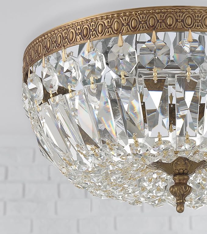 Crystorama 3 Light Spectra Crystal Olde Brass Flush Mount