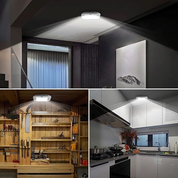 Rechargeable Motion Sensor Ceiling Light, 220LM 6000K Closet Lights Motion Sensored with USB Cable, 2000mAh Rechargeable Wireless for Stairway, Hallway, Pantry, Shower, Shed