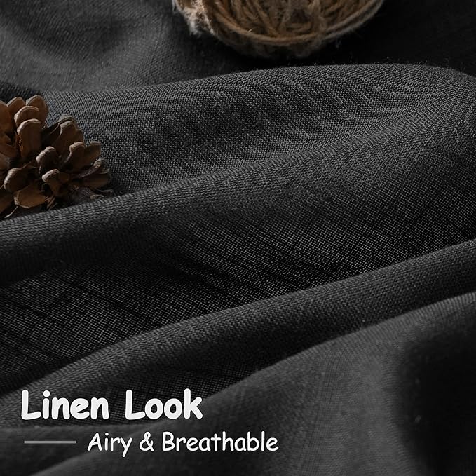 Black Linen Curtains 126 Inches Long 2 Panels Set for Living Room Extra Long Back Tab Curtain Neutral Farmhouse Light Filtering Semi Sheer Linen Drapes Ceiling to Floor for Large Window 52x126