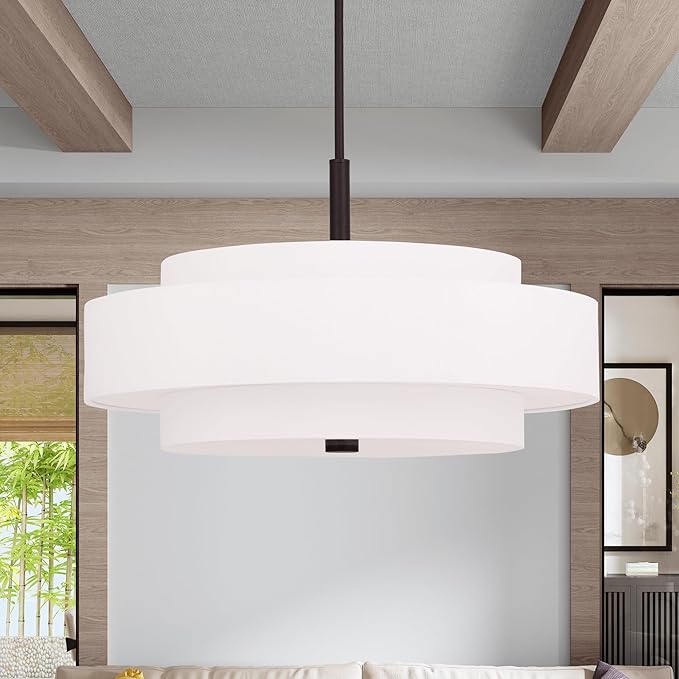 Livex Lighting Fabric Shade 50875-07 Meridian 5 Light Bronze Pendant