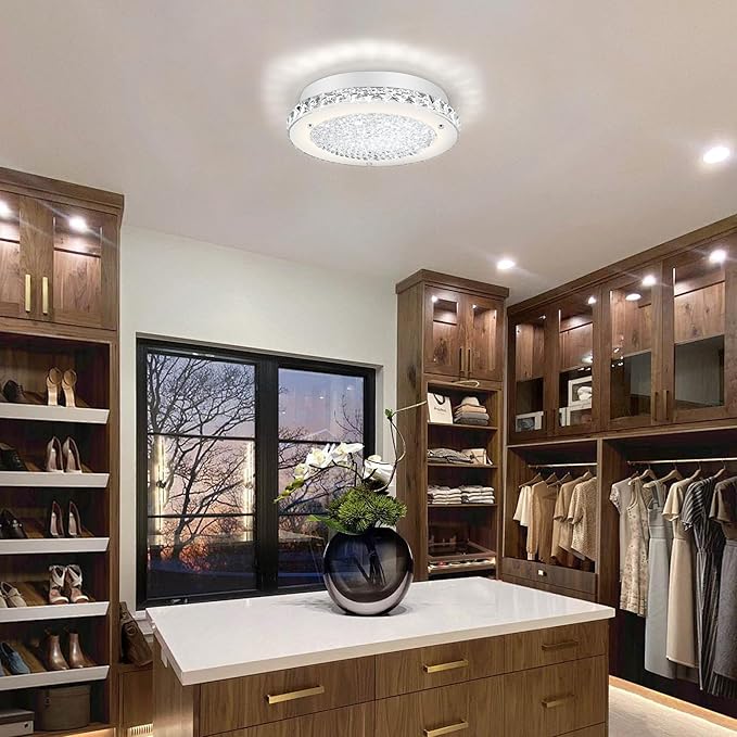Crystal Ceiling Light Fixture 11" LED Crystal Bathroom Ceiling Light Fixtures Semi Flush Mount for Kitchen, Entryway, Foyer, Bathroom, Laundry Room, Cloakroom, Hallway 4000K (Dimmable)