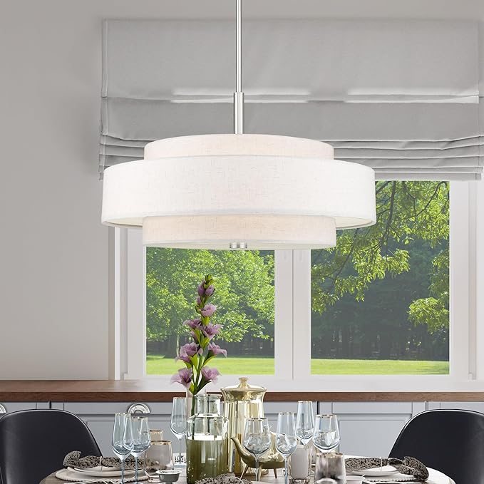 Livex Lighting Fabric Shade 52138-91 Meridian 5 Light Brushed Nickel Pendant