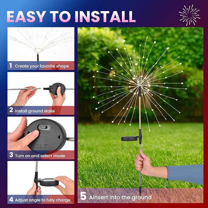 PEVOROS Garden Decor Solar Lights Outdoor,4 Pack 120LED Waterproof Colorful Solar Garden Lights Your Outdoor Decoration,Yard, Patio, Porch,Flower Pot,Pathway, for 4th of July(Red, White, Pink)