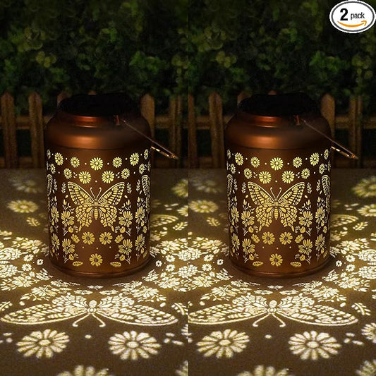 Birthday Gifts for Women Men - 2 Pack Butterfly Solar Lanterns Outdoor Waterproof, Mothers Day Gifts for Mom Grandma, Butterflies Solar Lights Garden Decor, Outdoor Decor for Patio, Yard