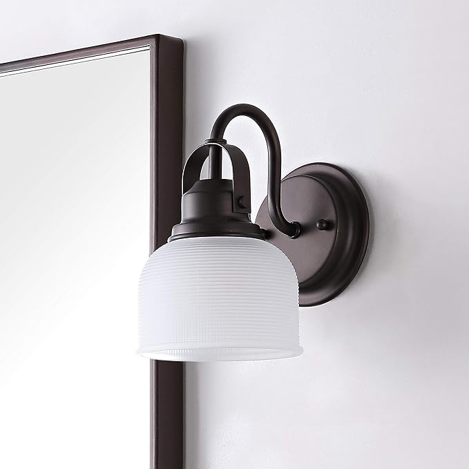 JONATHAN Y 5.75" Oil Rubbed Bronze Modern Bathroom Vanity Light, 1-Light LED Wall Sconce, Clear Glass Bell Shade for Mirror Hallway Kitchen, ETL Listed, LED Bulb Included (JYL7407C)