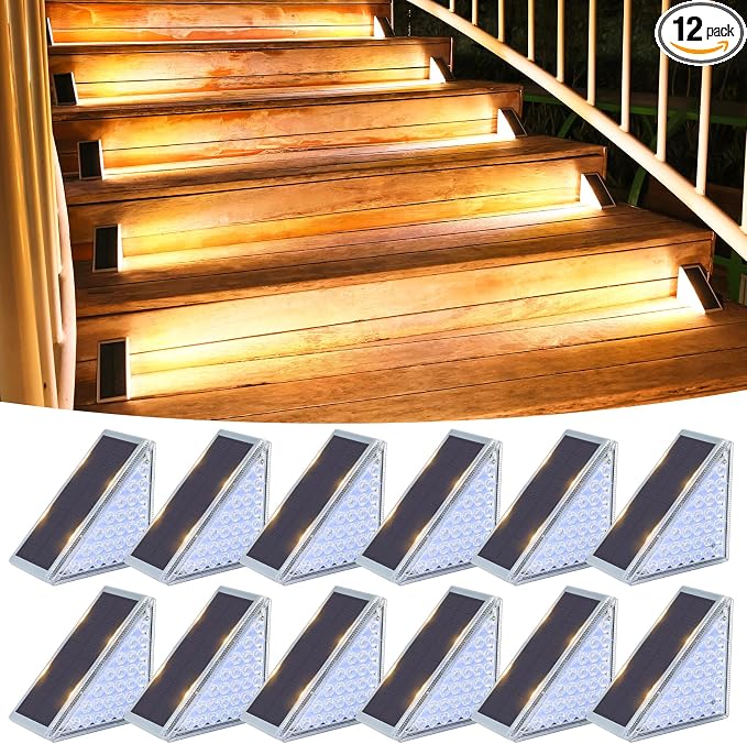 VOLISUN Solar Step Lights for Outside 12 Pack, Solar Stair Lights Outdoor Waterproof IP67,28 LED,1200 mAH Outdoor Step Light,Outdoor Decor for Garden Stair, Deck, Front Step, Front Porch,and Patio