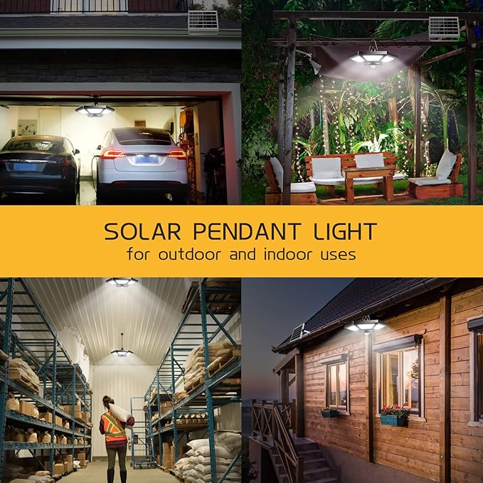 Deogos Solar Shed Light, Solar Pendant Light Indoor Outdoor,180 LED 1000LM Solar Indoor Lights Motion Sensor with Remote Control for Shed Barn Gazebo Garage Home